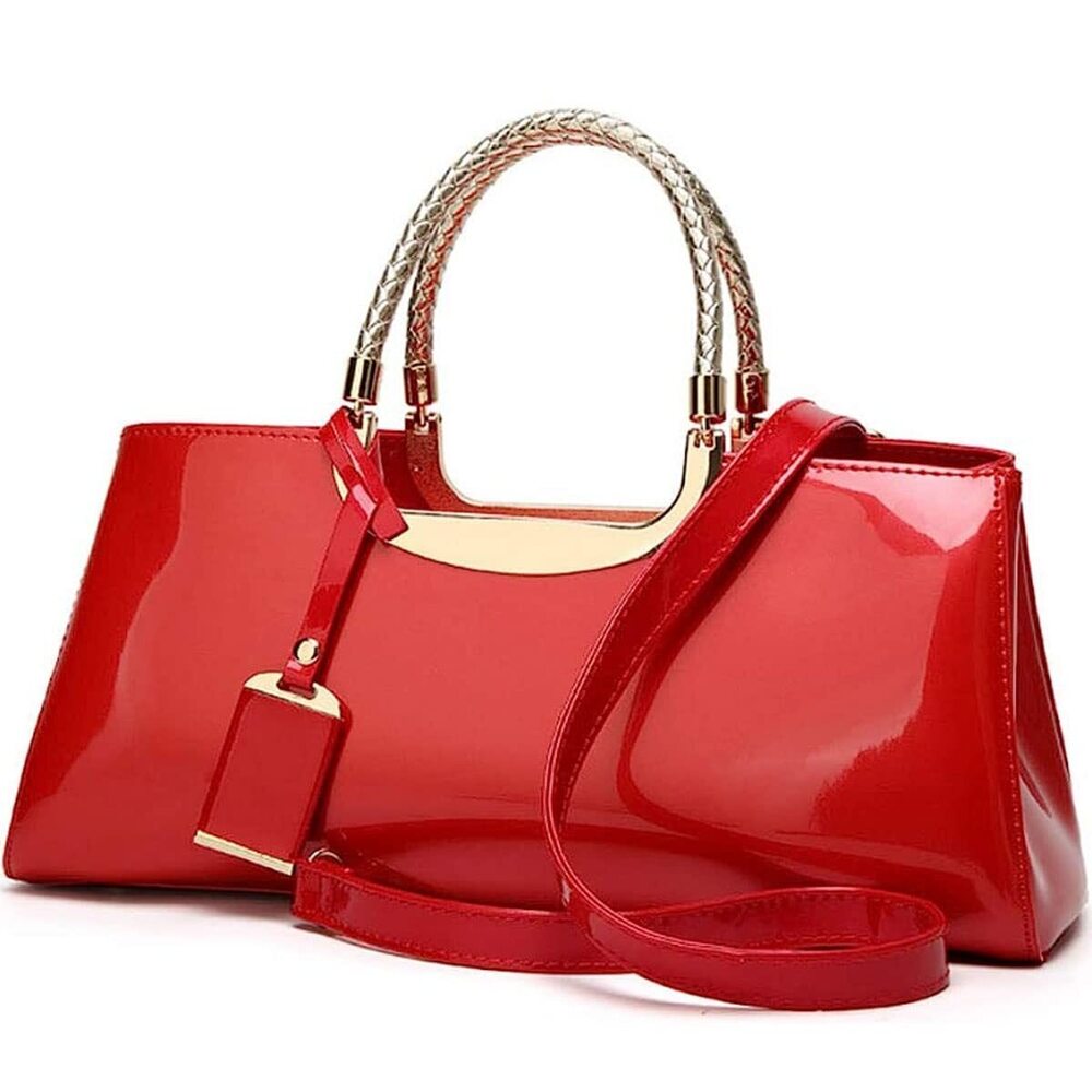 4094 Top-handle Handbags Purse Tote Patent PU Satchel Gloss Wedding